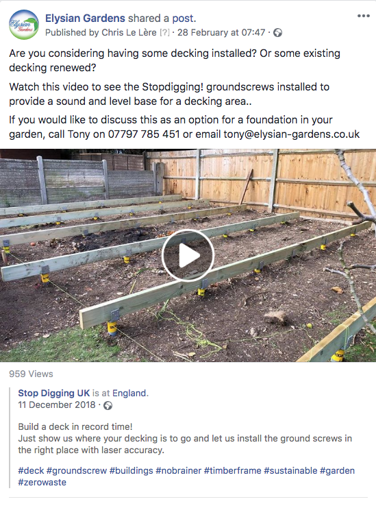 Elysian Gardens Facebook post ground screw